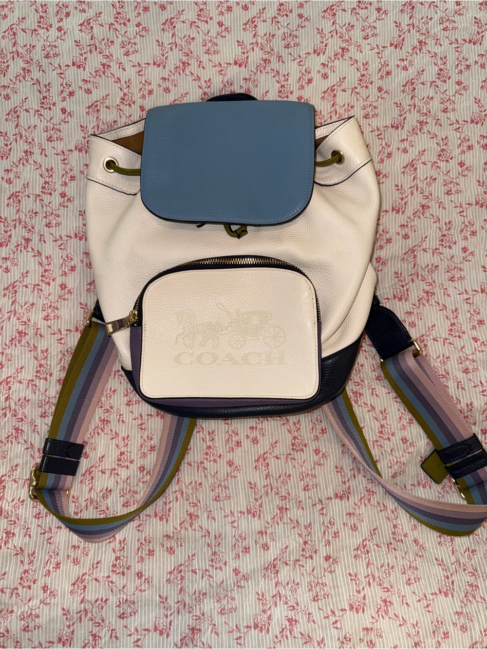 Coach Women's Jes Cream & Blue Leather Backpack (91163)